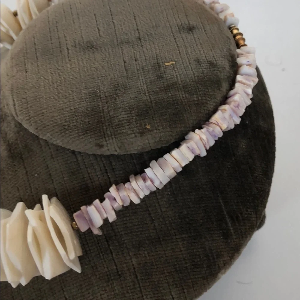 Hawaiian Cream and Purple Beaded Pula Necklace